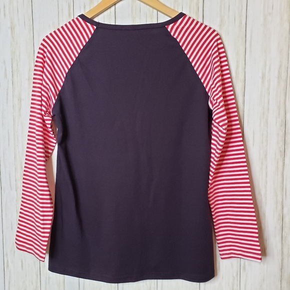 Holiday Raglan Tee Medium Joyful Merry and Blessed Purple Striped Sleeve NWOT - Picture 2 of 9